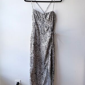 Zara Cream and Black Leopard-Print Maxi Slip Dress with Side Tie